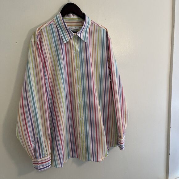 FOXCROFT Meghan No Iron Pinpoint Long Sleeve Shirt, Rainbow Pastel Stripe- 16 - Picture 3 of 11